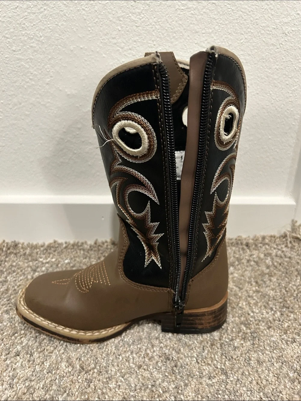 DOUBLE BARREL TODDLER BOYS' BROWN TRACE ZIPPER WESTERN BOOTS - SQUARE TOE
